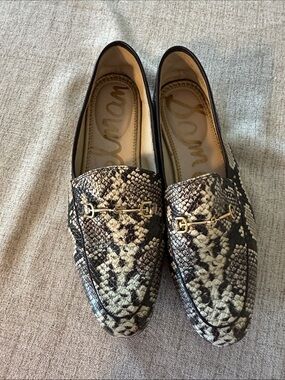 Sam Edelman Snake-Print Leather Loafers with Gold Bit, 10 EU40